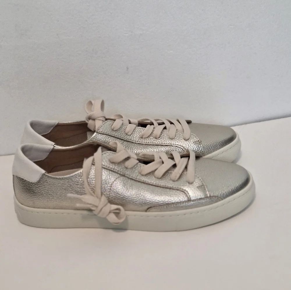 Soludos Ibiza Classic Leather Sneaker Platinum, Women's Sizes 10 New Without Box
